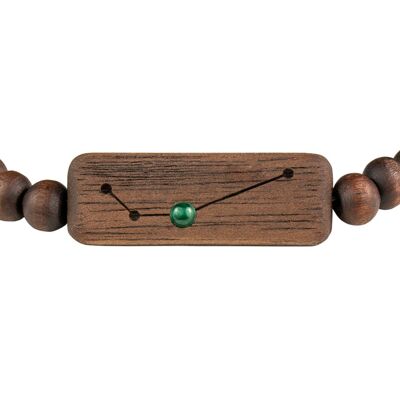 Wooden Zodiac Bracelet - Aries - Malachite Stone - S