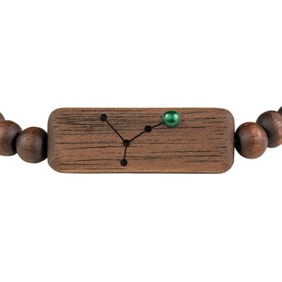 Wooden Zodiac Bracelet - Cancer - Malachite Stone - S