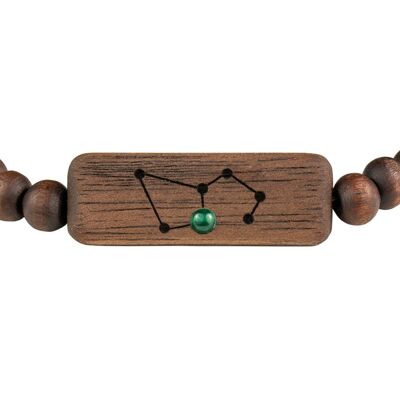 Wooden Zodiac Bracelet - Leo - Malachite Stone - S