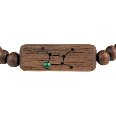 Wooden Zodiac Bracelet - Virgo - Malachite Stone - S