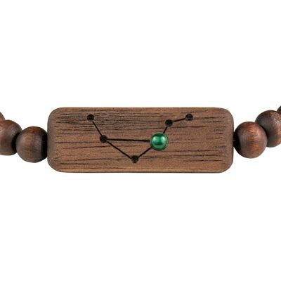 Wooden Zodiac Bracelet - Libra - Malachite Stone - S