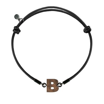 Wooden Letter Bracelet -  B - black cord