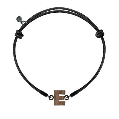 Wooden Letter Bracelet -  E - black cord