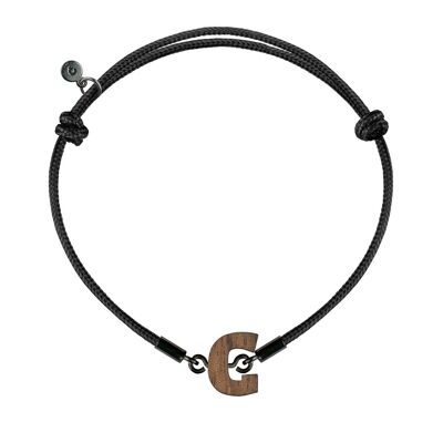 Wooden Letter Bracelet -  G - black cord