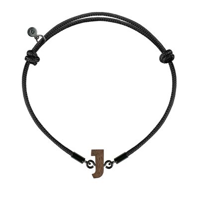 Wooden Letter Bracelet -  I - black cord