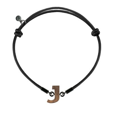 Wooden Letter Bracelet -  J - black cord