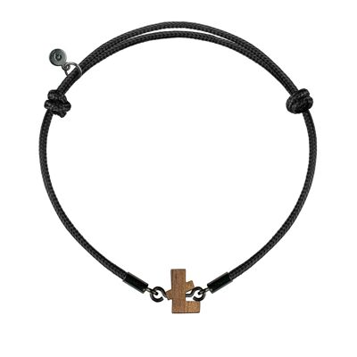 Wooden Letter Bracelet -  M - black cord