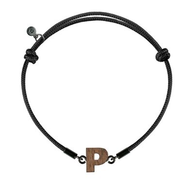 Wooden Letter Bracelet -  P - red cord