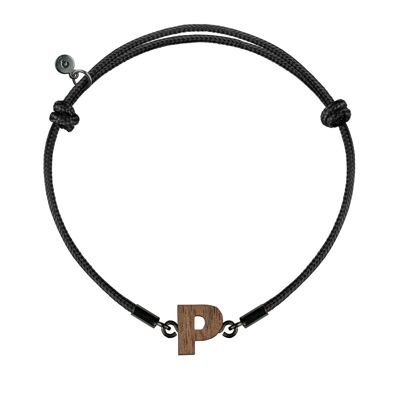 Wooden Letter Bracelet -  P - black cord