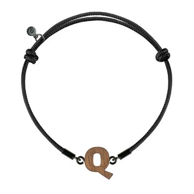 Wooden Letter Bracelet -  R - black cord