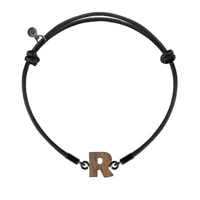 Wooden Letter Bracelet -  S - black cord