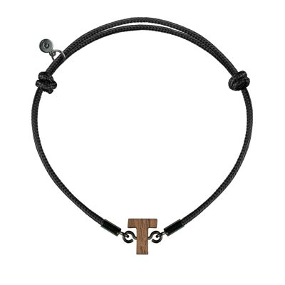 Wooden Letter Bracelet -  U - black cord