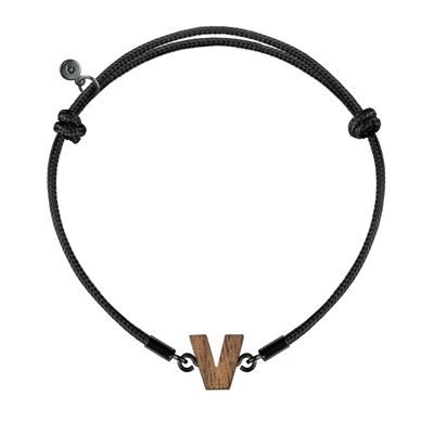 Wooden Letter Bracelet -  W - black cord