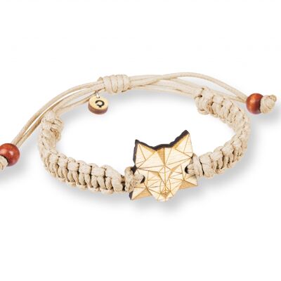 Braided Wooden Bracelet - Wolf- light - cord beige 10mm