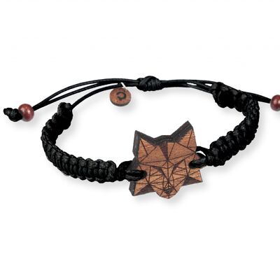 Braided Wooden Bracelet - Wolf- dark - black cord 6mm