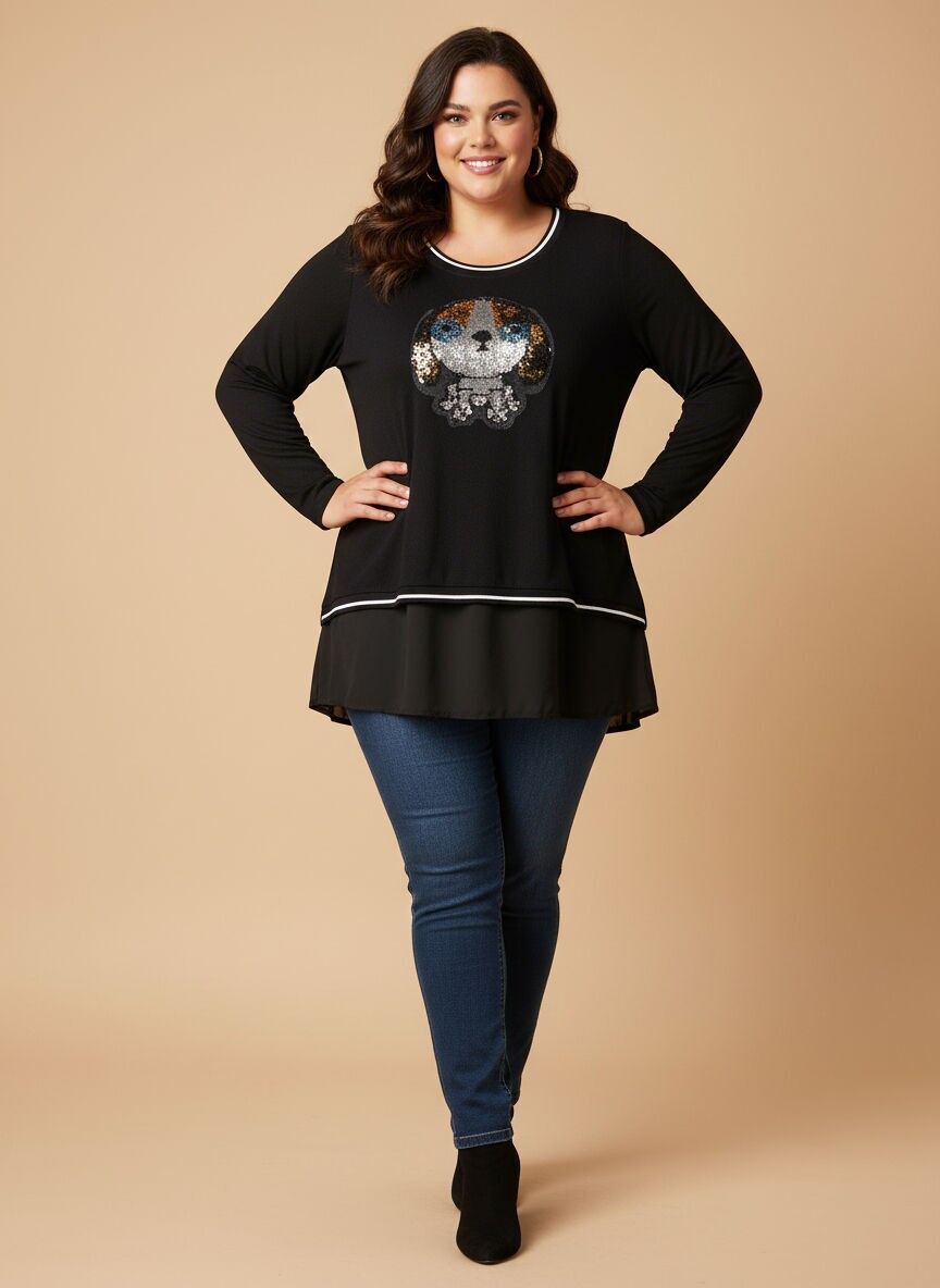 Tunique grande taille avec résille et séquins (A918)