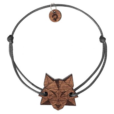 Braided Wooden Bracelet - Wolf- dark - single cord grey dark