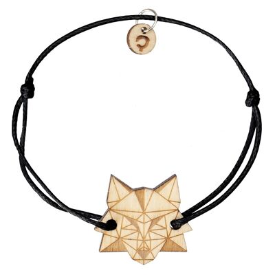Braided Wooden Bracelet - Wolf- light - single black cord