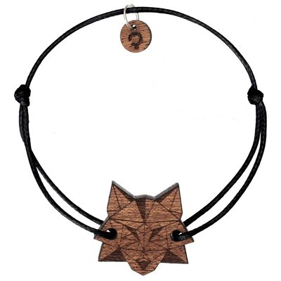 Braided Wooden Bracelet - Wolf- dark - single black cord