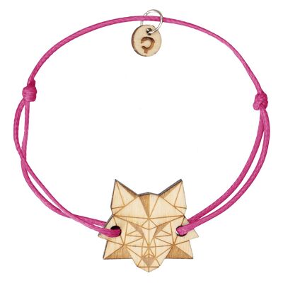 Braided Wooden Bracelet - Wolf- light - single cord pink