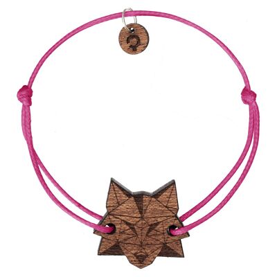 Braided Wooden Bracelet - Wolf- dark - single cord pink