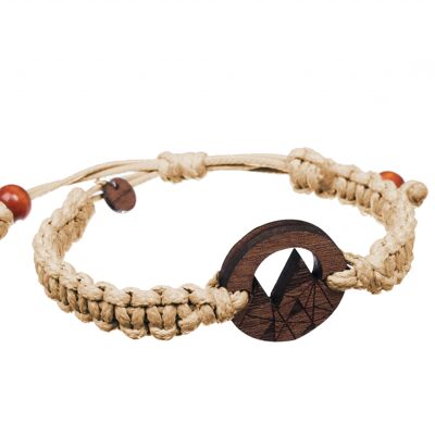 Braided Wooden Bracelet - Mountains - dark - cord beige 10mm