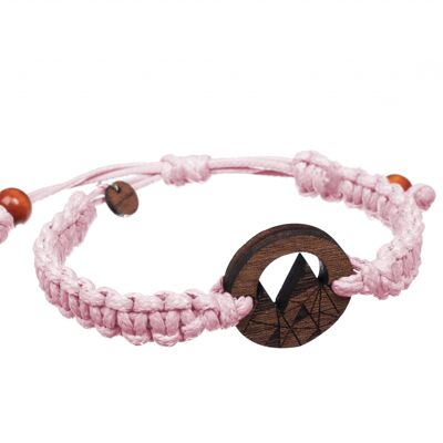 Braided Wooden Bracelet - Mountains - dark - cord pink 10mm