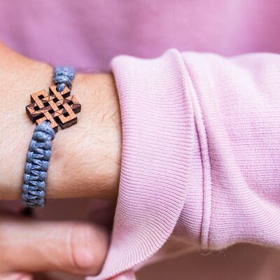 Braided Wooden Bracelet - Symbol of Happiness - dark - cord pink 6mm