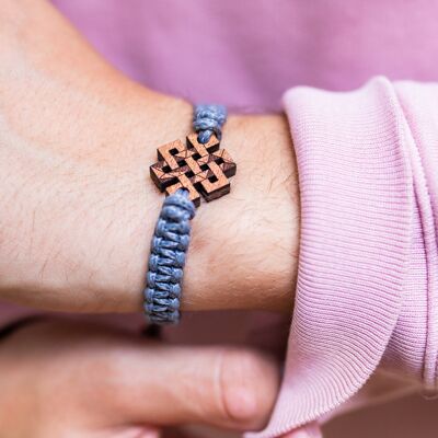 Braided Wooden Bracelet - Symbol of Happiness - light - single cord grey light