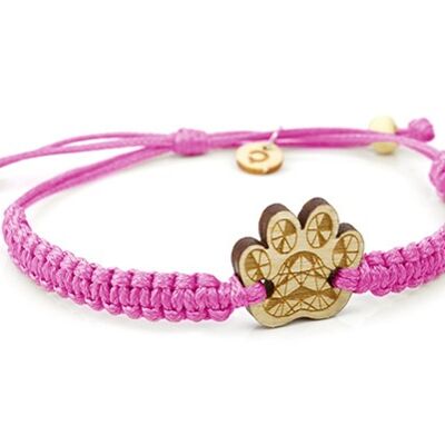 Braided Wooden Bracelet - Paw - light - cord pink 6mm