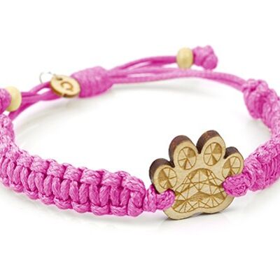 Braided Wooden Bracelet - Paw - light - cord pink 10mm