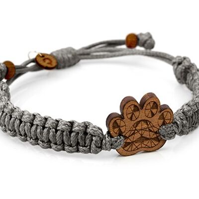 Braided Wooden Bracelet - Paw - dark - cord grey dark 10mm