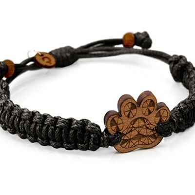 Braided Wooden Bracelet - Paw - dark - black cord 10mm