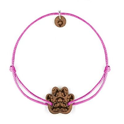 Braided Wooden Bracelet - Paw - dark - single cord pink