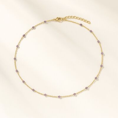 Collar ROSAIRE – Acero inoxidable bañado en oro y cuentas de piedra natural facetadas