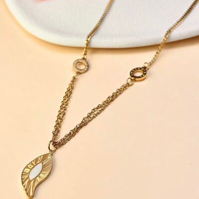 Collier feuille acier inoxydable double chaîne élégante