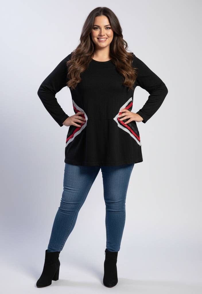 Tunique - Pull grande taille noir avec volant (A923)