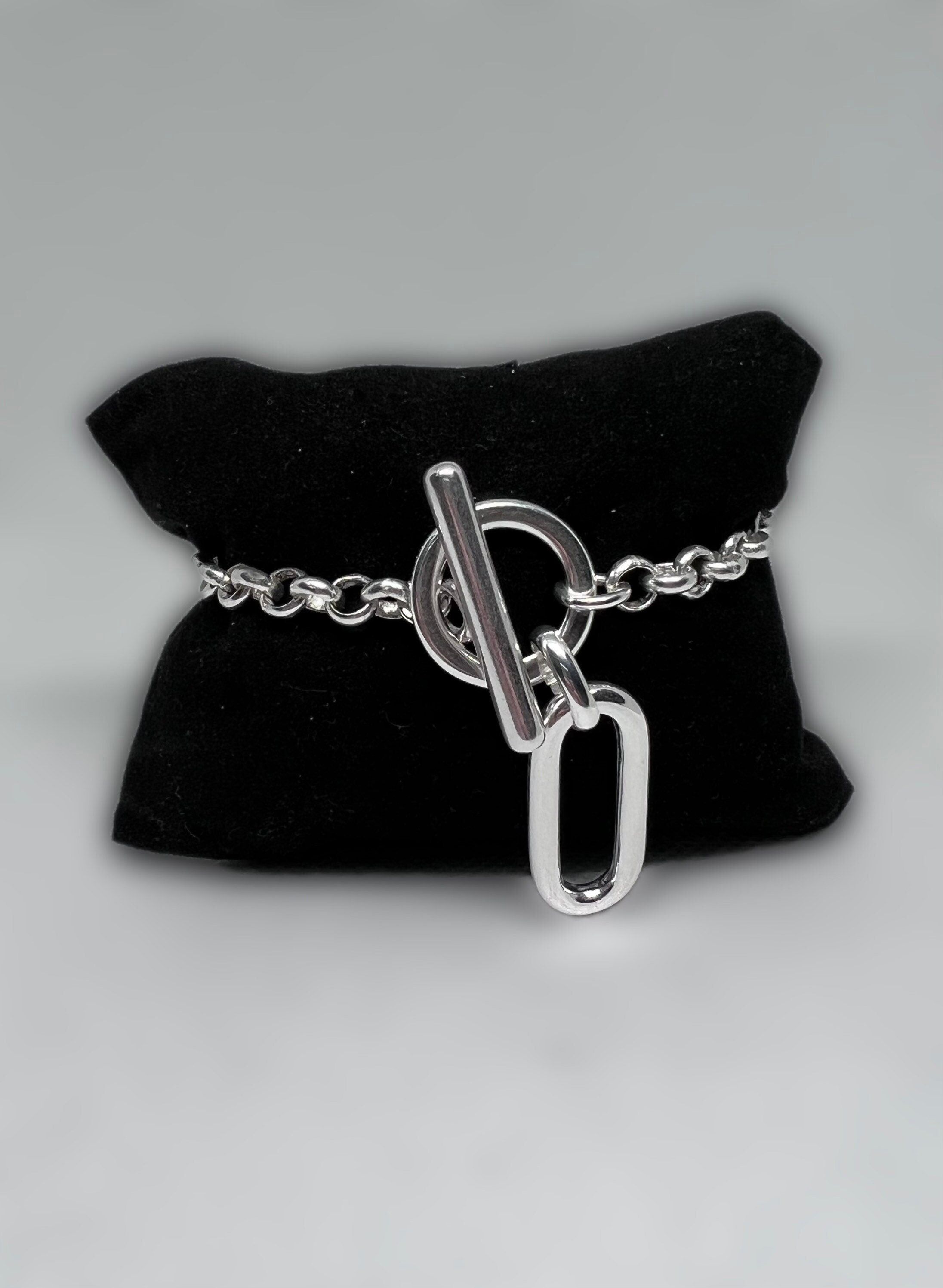 Pulsera de palanca con dije de cadena de malla ovalada