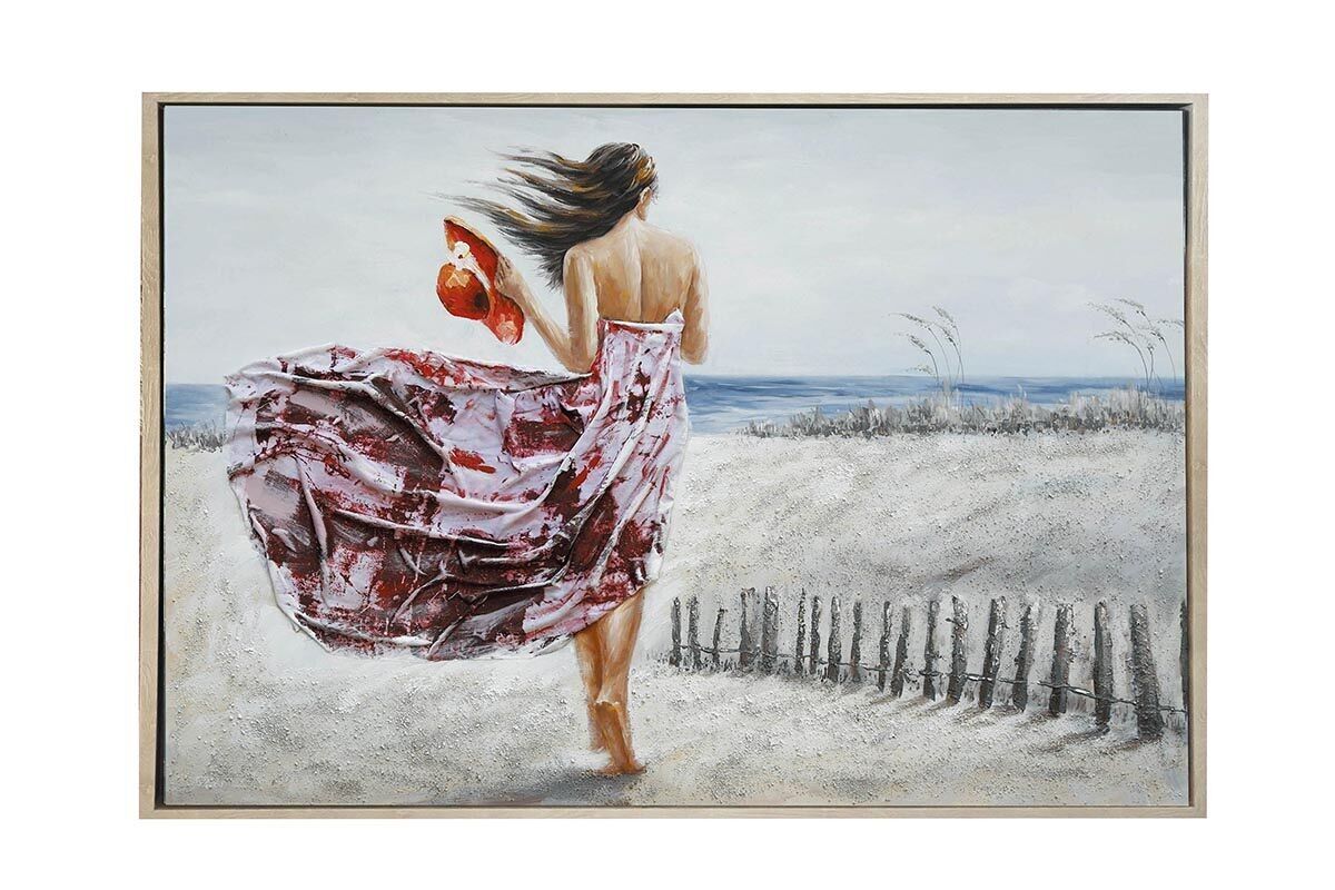 TA7114 - DIPINTO DI UNA DONNA IN ABITO FLOREALE SULLA SPIAGGIA - GALLERIA