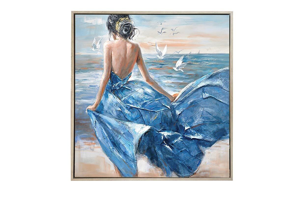 TA7113 - DIPINTO DONNA IN ABITO BLU SULLA SPIAGGIA - GALLERIA