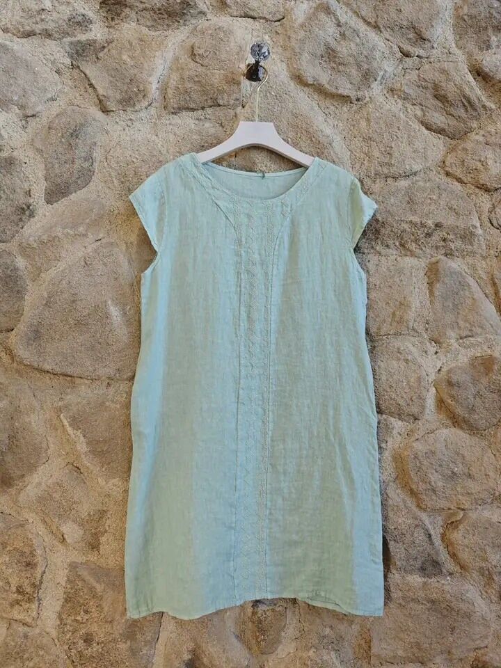 RIF 15982 ABITO CORTO CON CENTRO IN PIZZO, 100% LINO