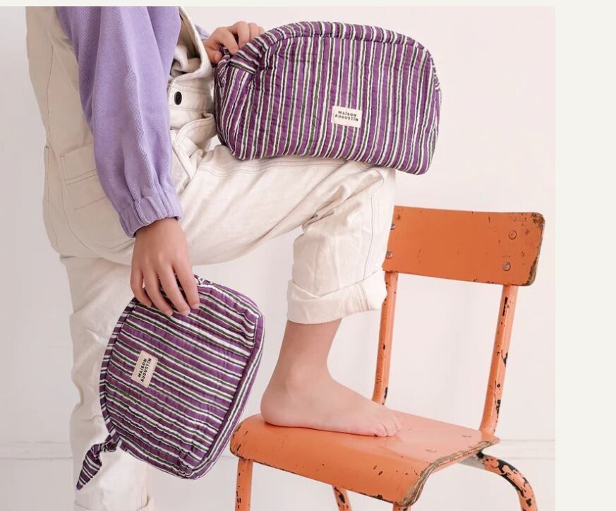 Borsa per il trucco a righe viola