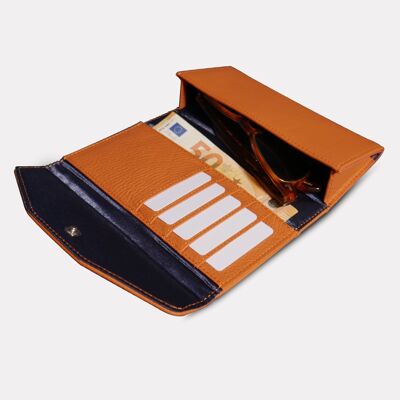 Portefeuille étui à lunettes en cuir Orange