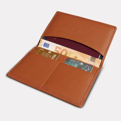 Porta pasaporte billetera de cuero marrón