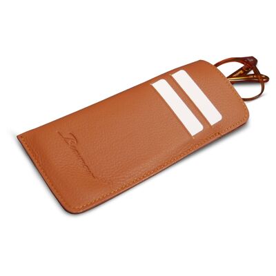 Brown leather glasses and card case