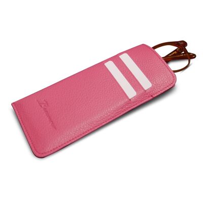 Glasses case & card holder in pink leather