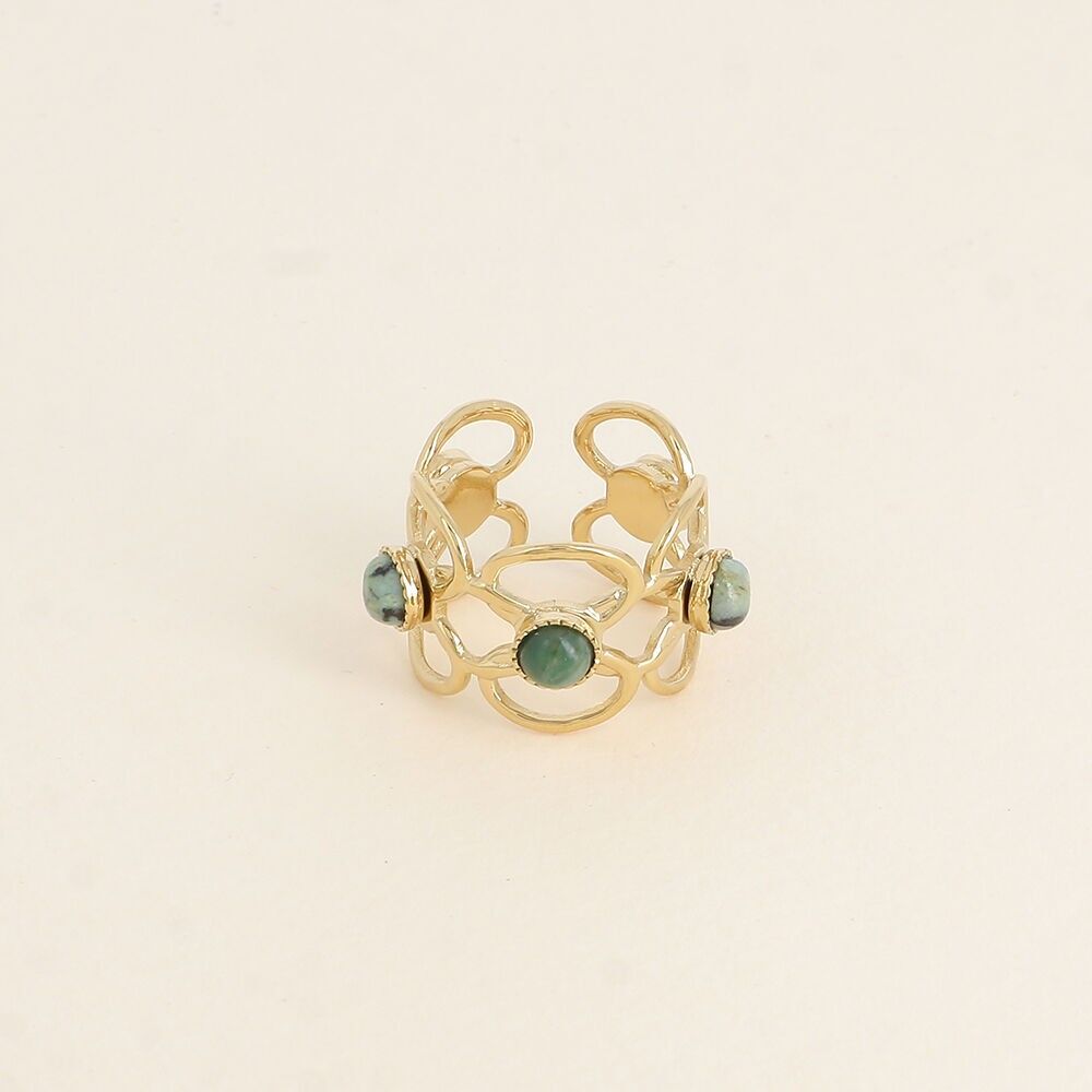 Ring - 5 durchbrochene Blumenmotive und Natursteine