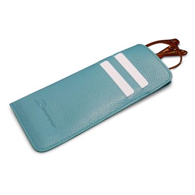 Glasses case & card holder in Turquoise leather
