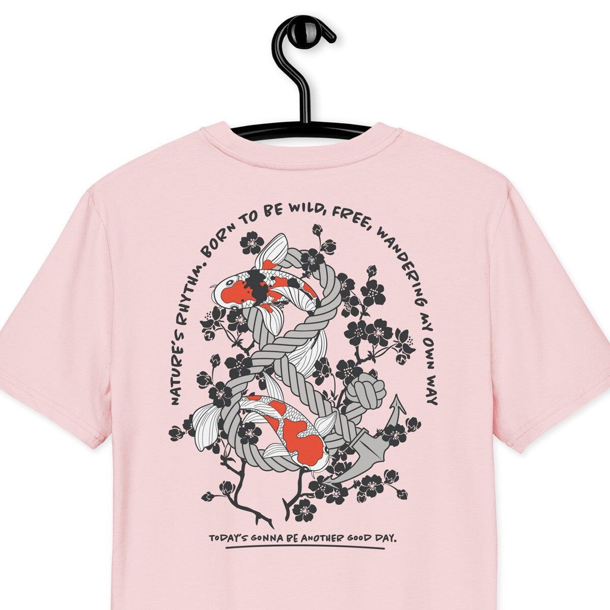 Maglietta in cotone biologico con scritta "Koi Fish Another Good Day"