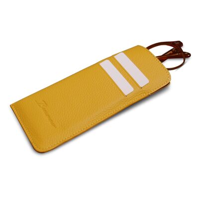Glasses case & card holder in yellow leather